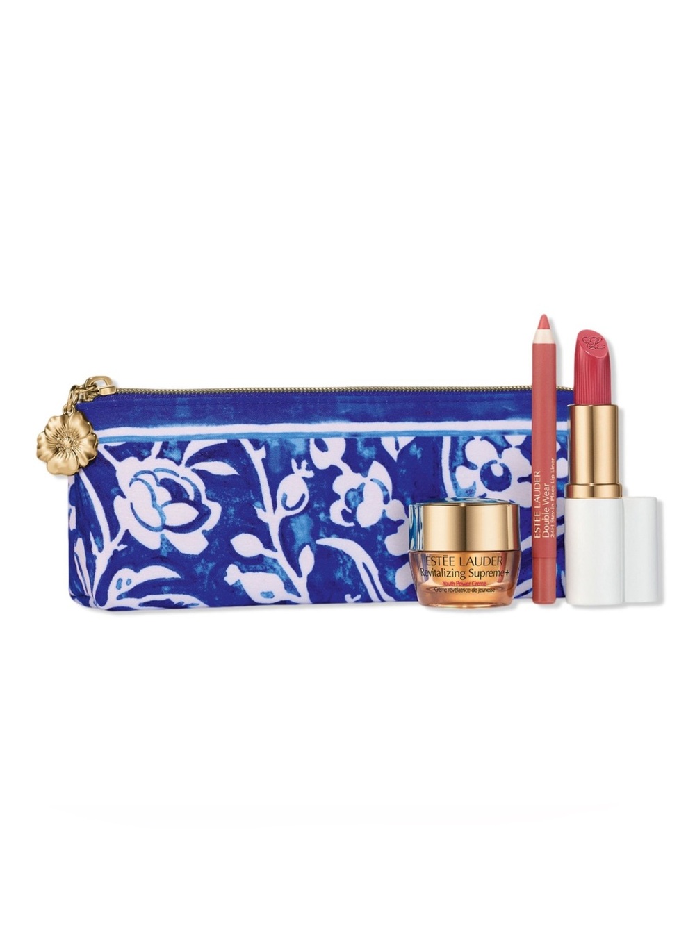 Estée Lauder 4-piece moisturizer, lipstick, lip liner, bag makeup cosmetic set